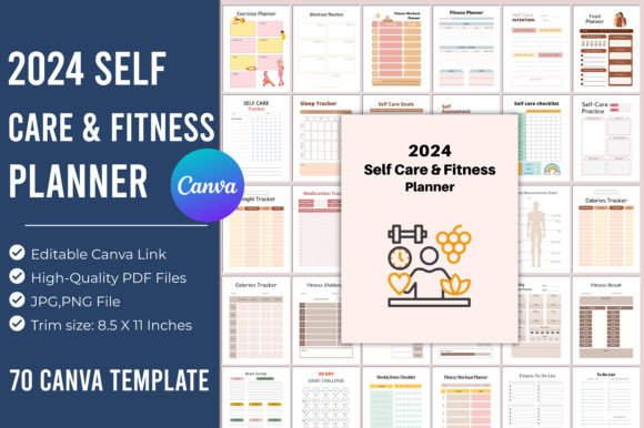 Download 2024 Self Care &amp; Fitness Planner Canva - Elf Collection