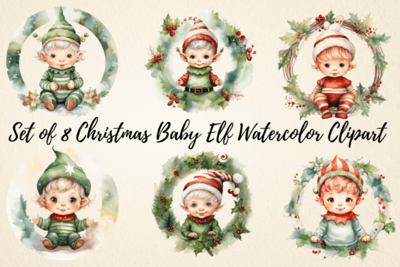 Download Christmas Baby Elf Watercolor Clipart - Elf Collection